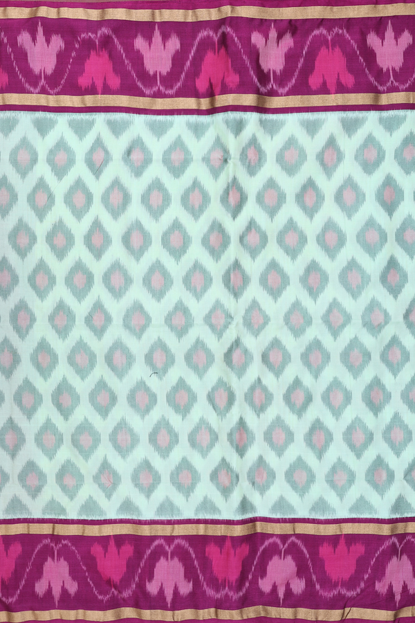 Kora Silk Cotton Saree In Pale Green With Ogee Design