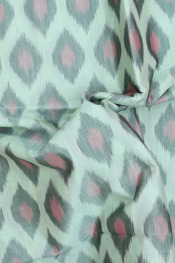 Kora Silk Cotton Saree In Pale Green With Ogee Design