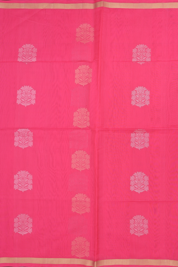 Kora Silk Cotton Saree In Pink With Floral Motifs