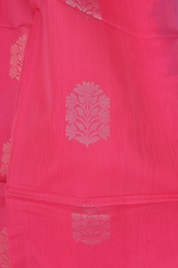 Kora Silk Cotton Saree In Pink With Floral Motifs