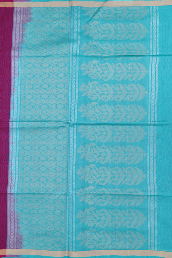 Kora Silk Cotton Saree In Berry Purple With Floral Motifs