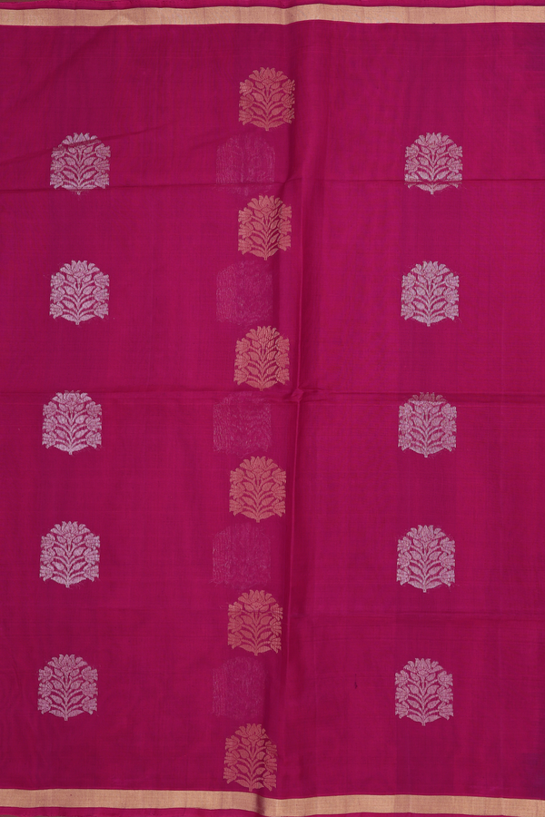 Kora Silk Cotton Saree In Berry Purple With Floral Motifs