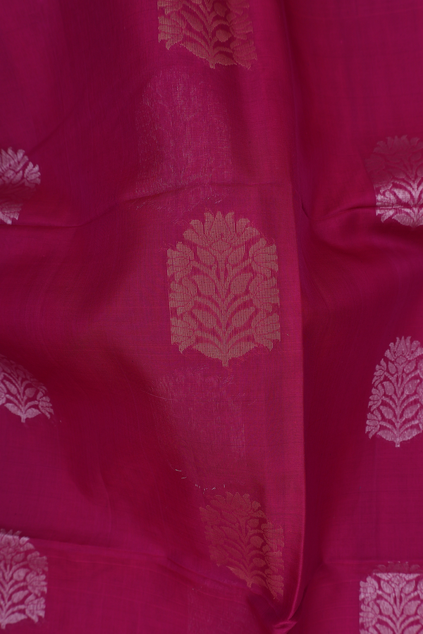 Kora Silk Cotton Saree In Berry Purple With Floral Motifs