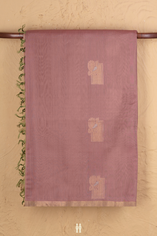 Kora Silk Cotton Saree In Rose Brown With Peacock Buttas
