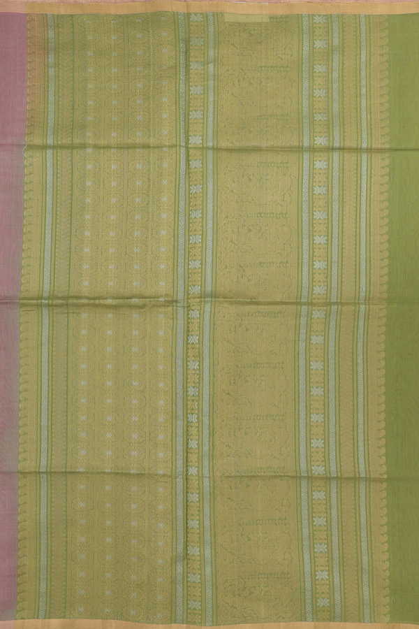 Kora Silk Cotton Saree In Rose Brown With Peacock Buttas