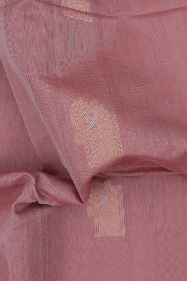 Kora Silk Cotton Saree In Rose Brown With Peacock Buttas