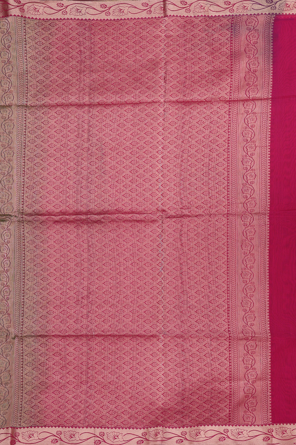 Kora Silk Cotton Saree In Green With Zari Buttas