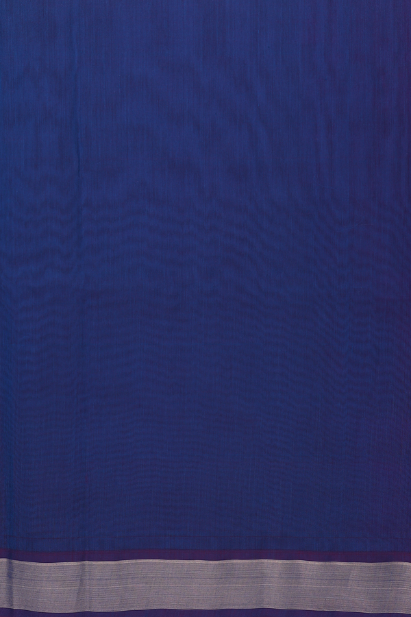 Kora Silk Cotton Saree In Prussian Blue With Zari Buttas