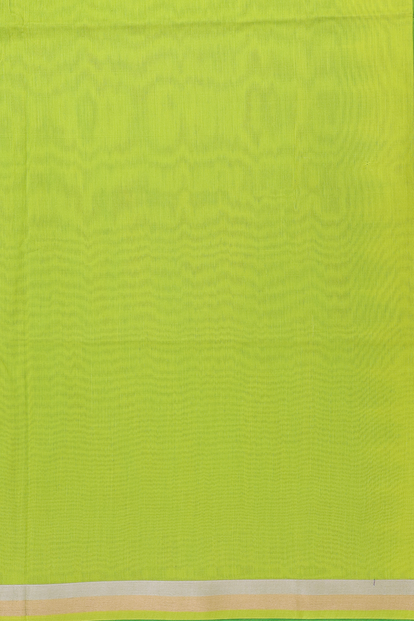 Kora Silk Cotton Saree In Parrot Green With Paisley Buttas