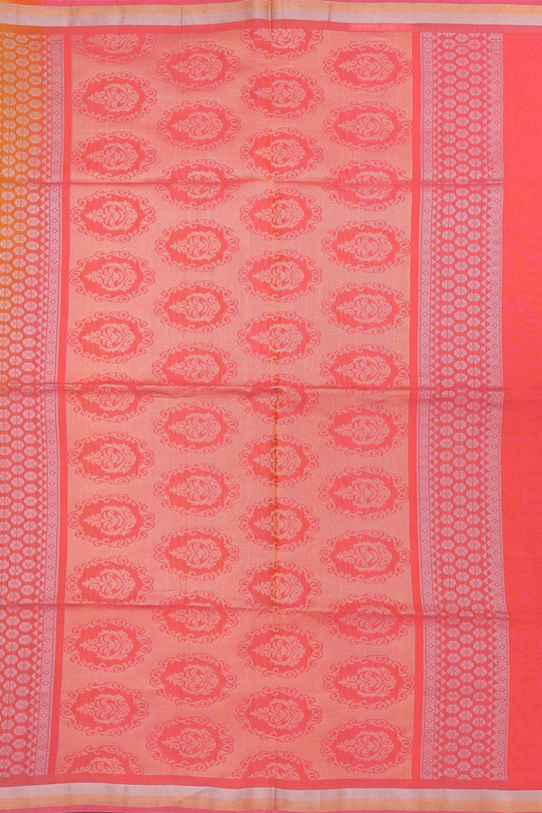 Kora Silk Cotton Saree In Orange With Paisley Buttis