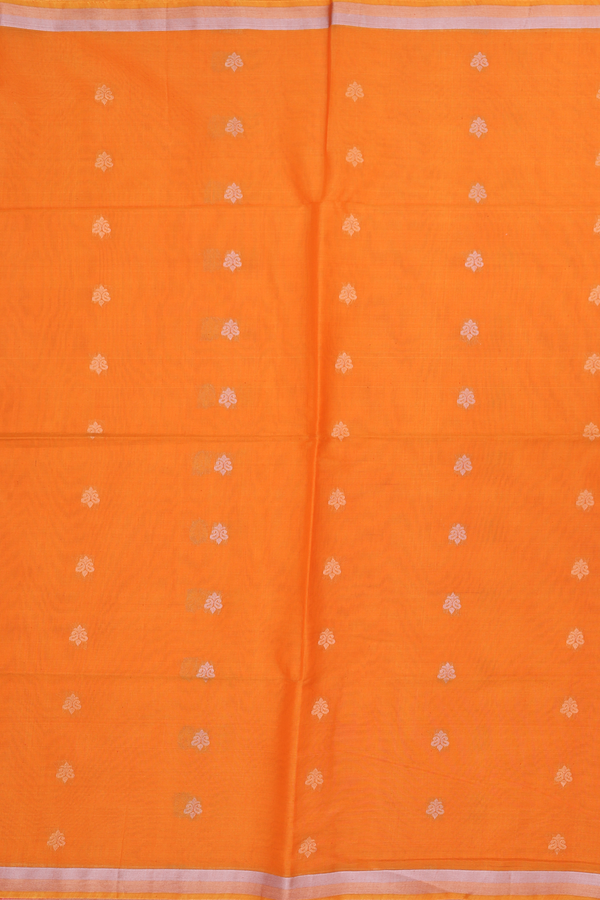 Kora Silk Cotton Saree In Orange With Paisley Buttis