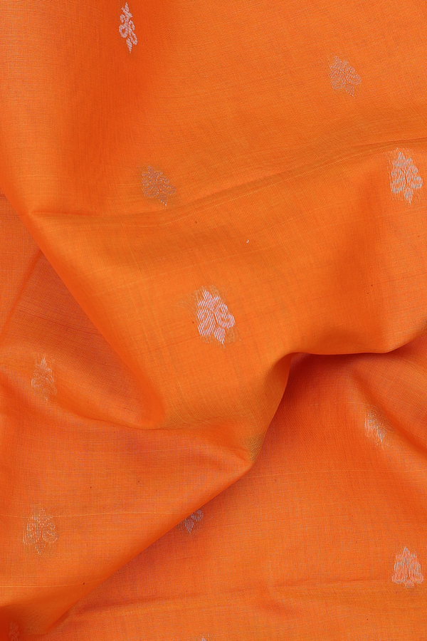 Kora Silk Cotton Saree In Orange With Paisley Buttis
