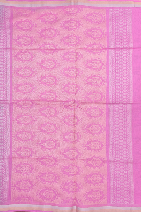 Kora Silk Cotton Saree In Light Grey With Paisley Buttas