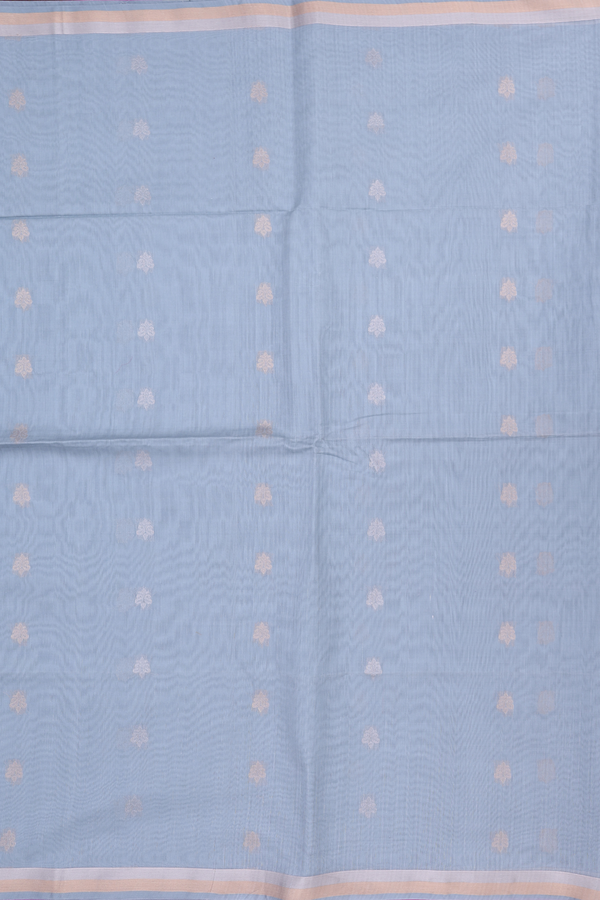 Kora Silk Cotton Saree In Light Grey With Paisley Buttas