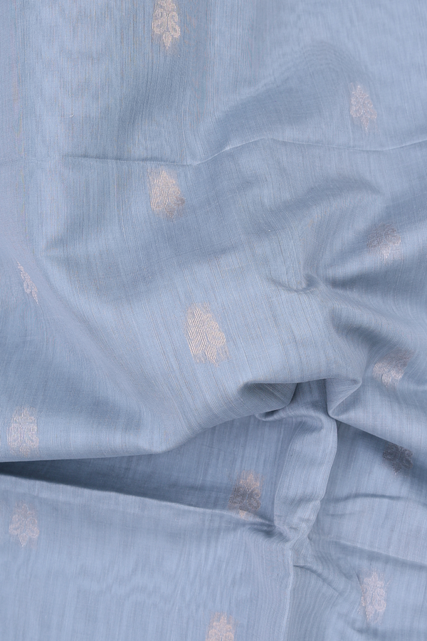 Kora Silk Cotton Saree In Light Grey With Paisley Buttas