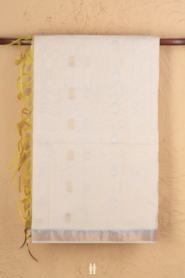 Kora Silk Cotton Saree In Cream Color With Zari Buttas