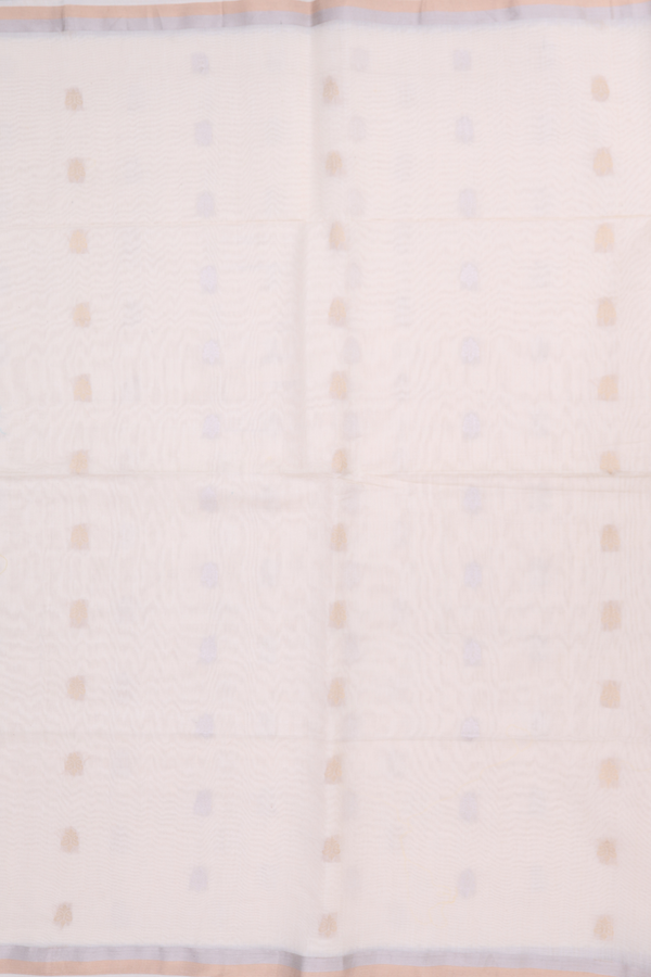 Kora Silk Cotton Saree In Cream Color With Zari Buttas