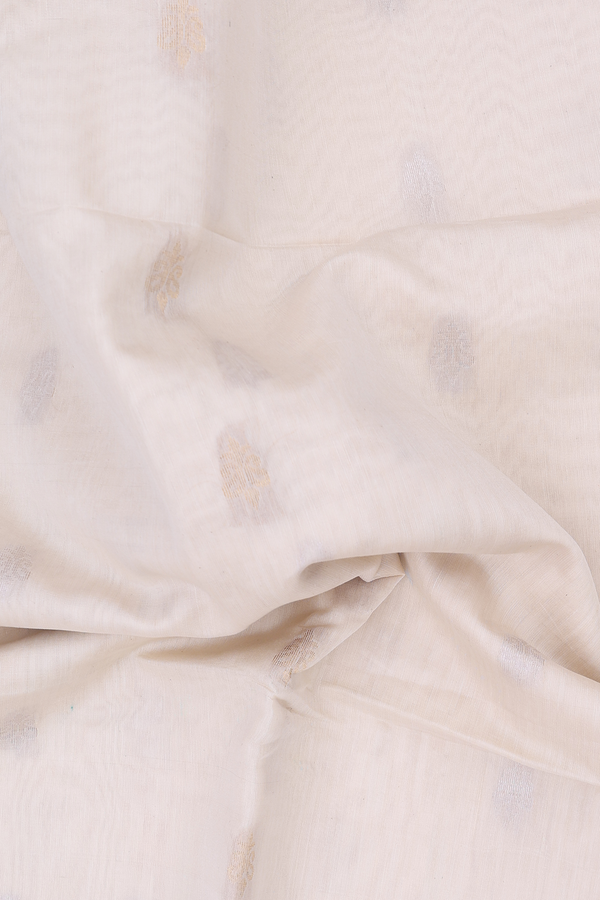 Kora Silk Cotton Saree In Cream Color With Zari Buttas