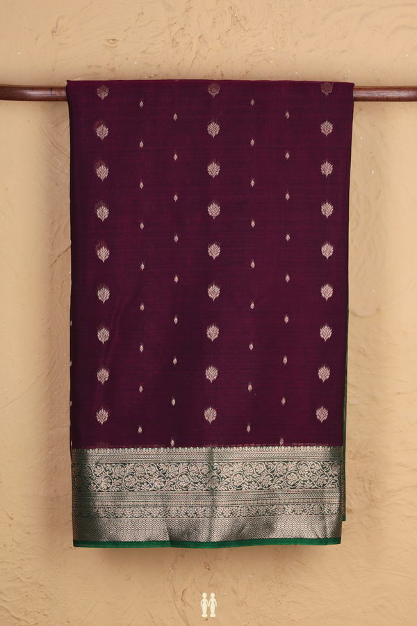 Kora Silk Cotton Saree In Purple With Zari Buttas