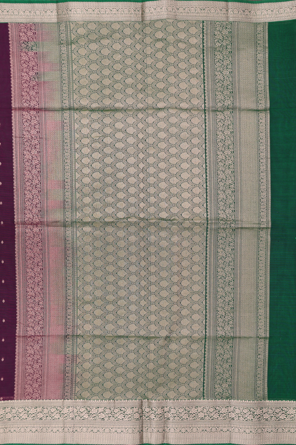 Kora Silk Cotton Saree In Purple With Zari Buttas