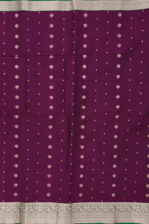 Kora Silk Cotton Saree In Purple With Zari Buttas