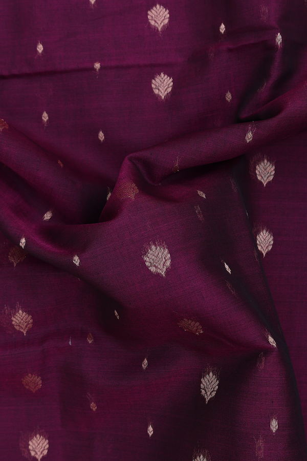 Kora Silk Cotton Saree In Purple With Zari Buttas