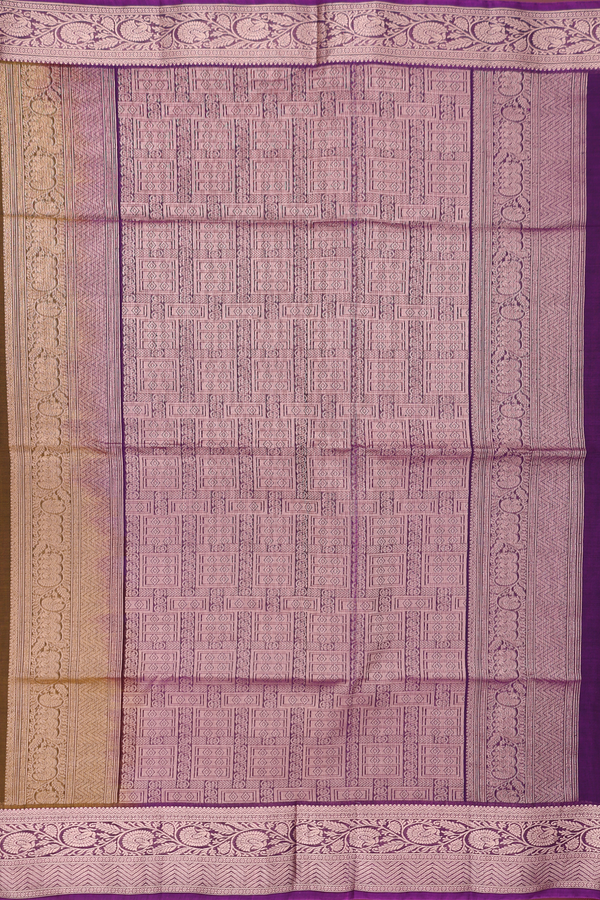 Kora Silk Cotton Saree In Brown With Zari Buttas