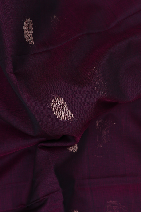 Kora Silk Cotton Saree In Purple With Zari Buttas