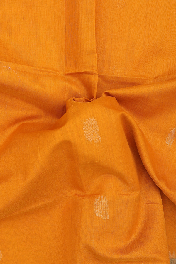 Kora Silk Cotton Saree In Yellow With Floral Buttas
