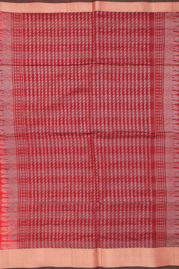 Kora Silk Cotton Saree In Red With Checks Design