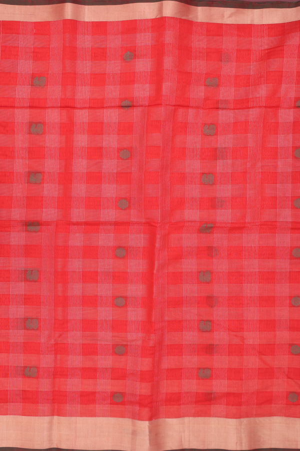 Kora Silk Cotton Saree In Red With Checks Design