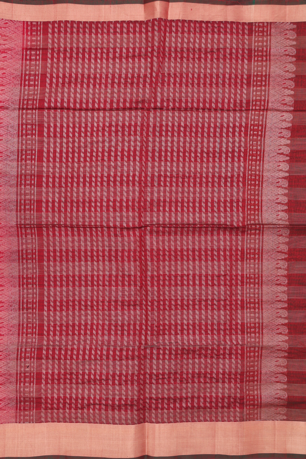 Kora Silk Cotton Saree In Red With Checks Design