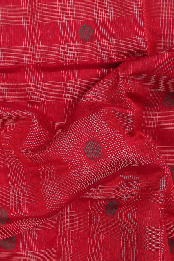 Kora Silk Cotton Saree In Red With Checks Design