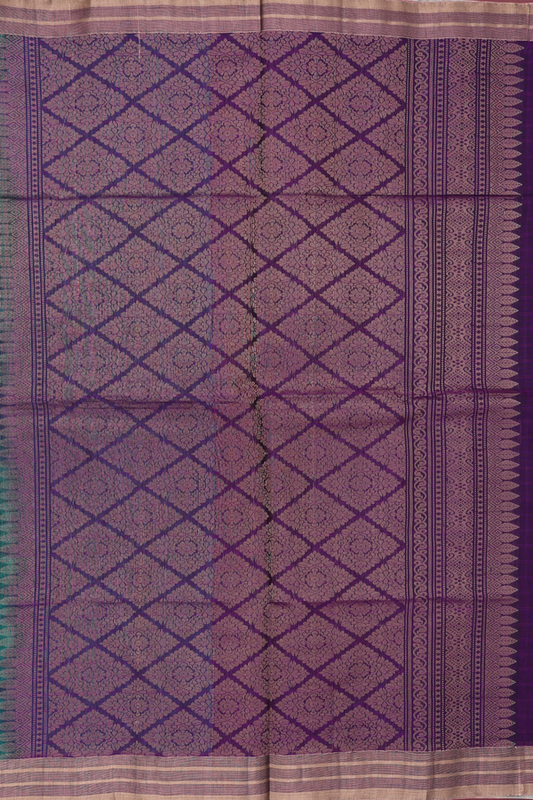 Kora Silk Cotton Saree In Green With Zari Buttis