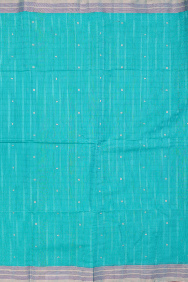 Kora Silk Cotton Saree In Green With Zari Buttis
