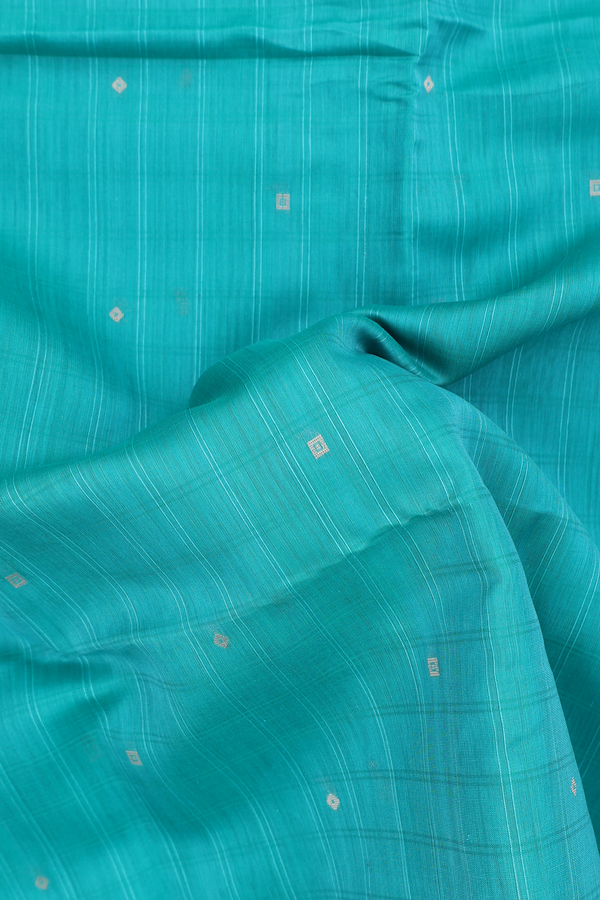 Kora Silk Cotton Saree In Green With Zari Buttis
