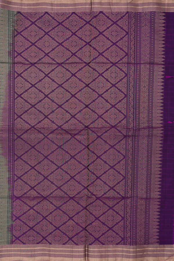 Kora Silk Cotton Saree In Green With Zari Buttis