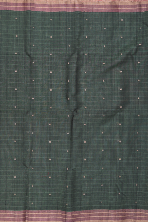 Kora Silk Cotton Saree In Green With Zari Buttis