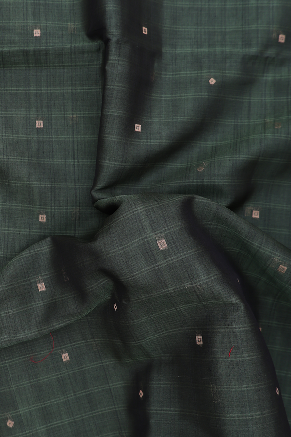 Kora Silk Cotton Saree In Green With Zari Buttis
