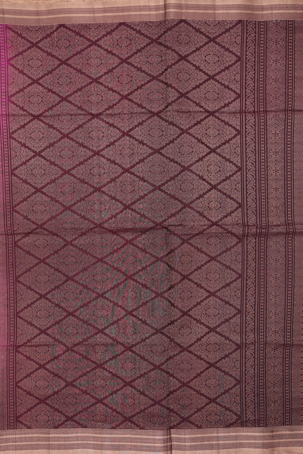 Kora Silk Cotton Saree In Berry Purple With Zari Buttis