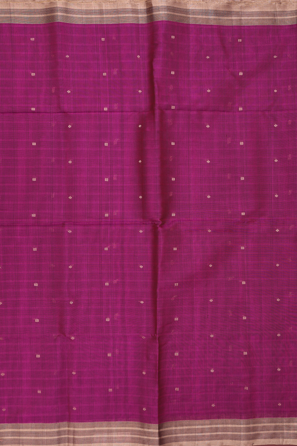Kora Silk Cotton Saree In Berry Purple With Zari Buttis