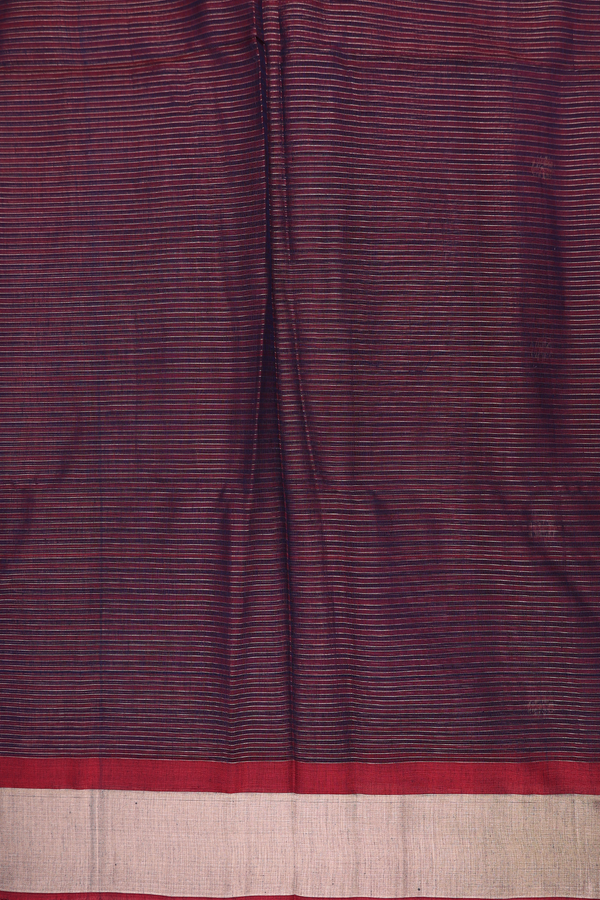 Kora Silk Cotton Saree Navy Blue Along Stripes With Buttas
