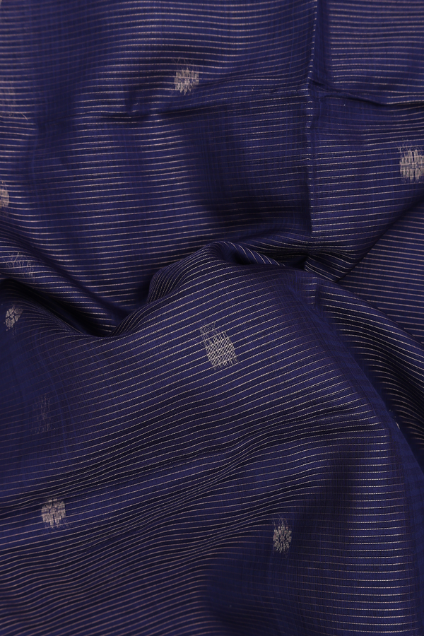 Kora Silk Cotton Saree Navy Blue Along Stripes With Buttas