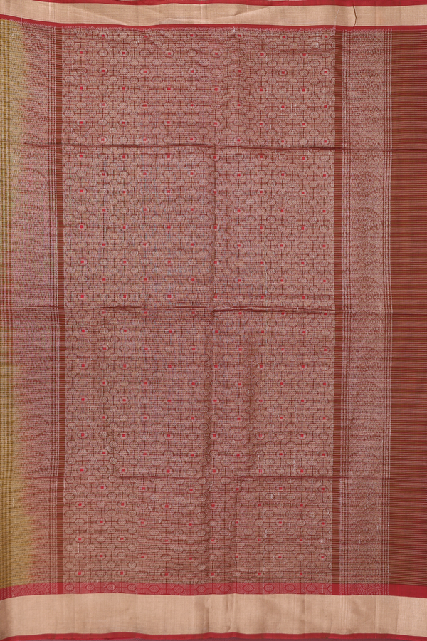 Kora Silk Cotton Saree In Brown Along Stripes With Buttas