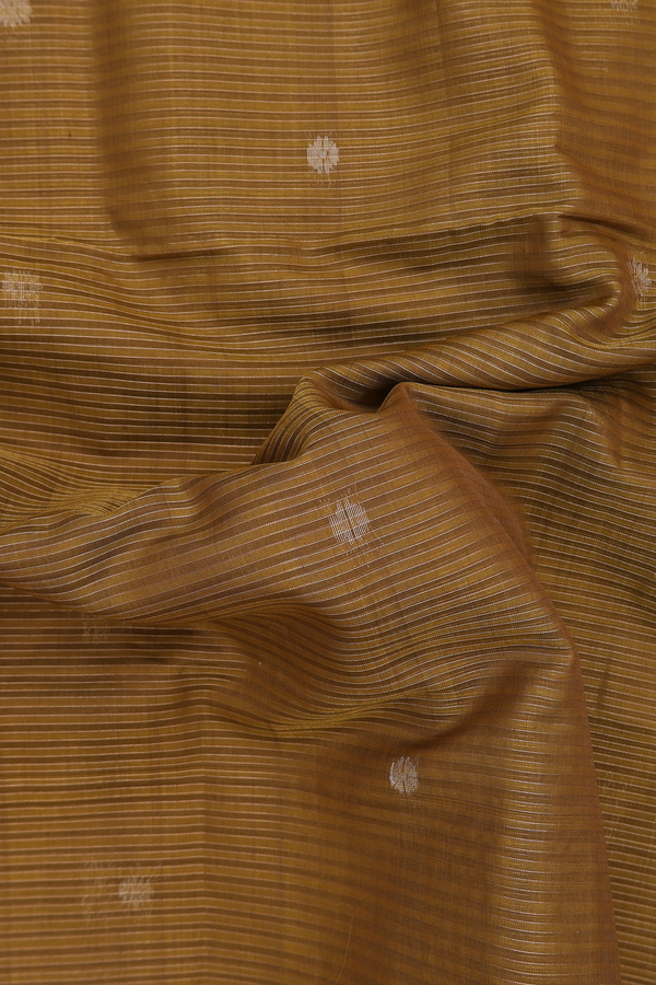 Kora Silk Cotton Saree In Brown Along Stripes With Buttas