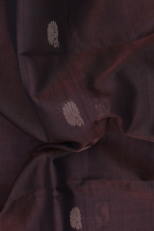 Kora Silk Cotton Saree In Coffee Brown With Floral Buttas