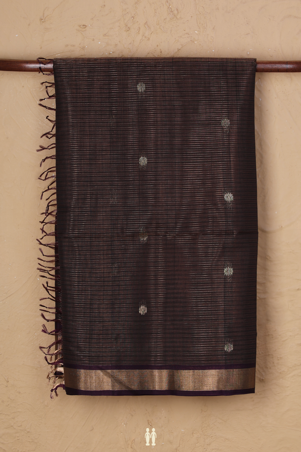 Kora Silk Cotton Saree In Brown With Stripes Design