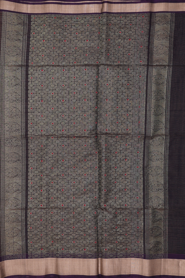 Kora Silk Cotton Saree In Brown With Stripes Design