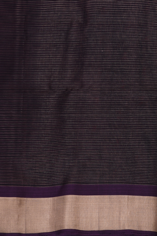 Kora Silk Cotton Saree In Brown With Stripes Design