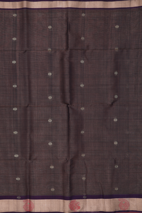 Kora Silk Cotton Saree In Brown With Stripes Design